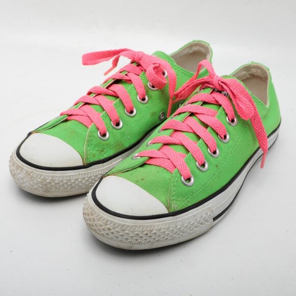 Converse Chuck Taylor All Star Low Top Sneakers Shoes Green Pink Canvas Rubber - Picture 3 of 11
